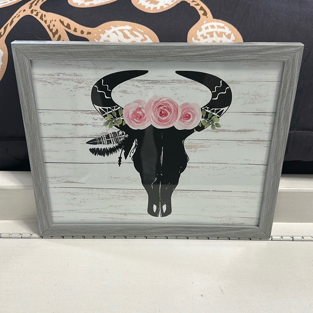 Framed 8x10 Boho Skull Rose Wood Print 8x10